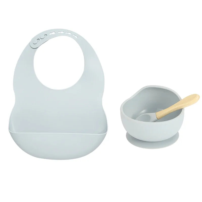 Colorful Silicone Feeding Set for Babies: Bib, Plate, Bowl, and Spoon