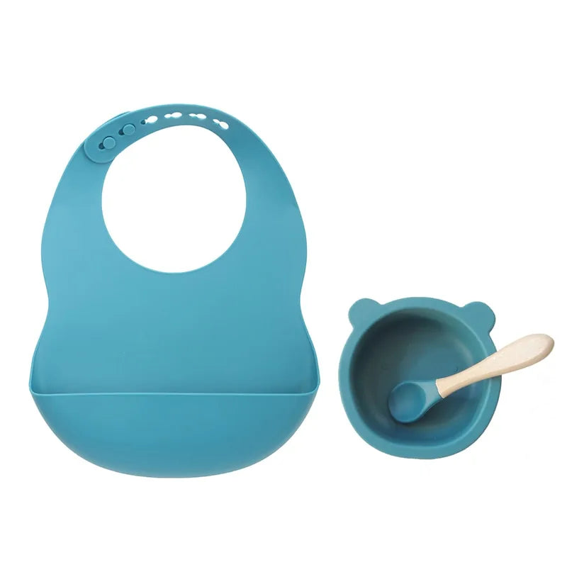 Colorful Silicone Feeding Set for Babies: Bib, Plate, Bowl, and Spoon