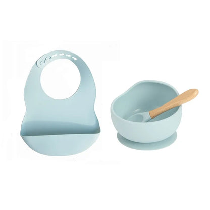 Colorful Silicone Feeding Set for Babies: Bib, Plate, Bowl, and Spoon